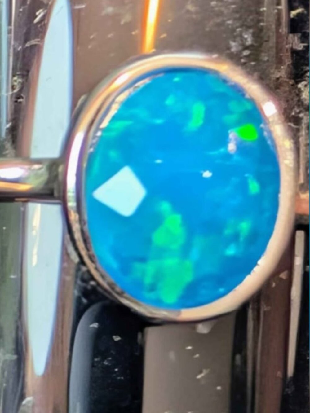 Natural AAA Blue Fire Opal 925 Silver adjustable ring